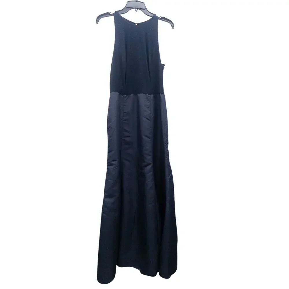Alfred Sung D737 Mikado Trumpet Gown Women 10 Midnight Blue Sleeveless Formal - Picture 3 of 6